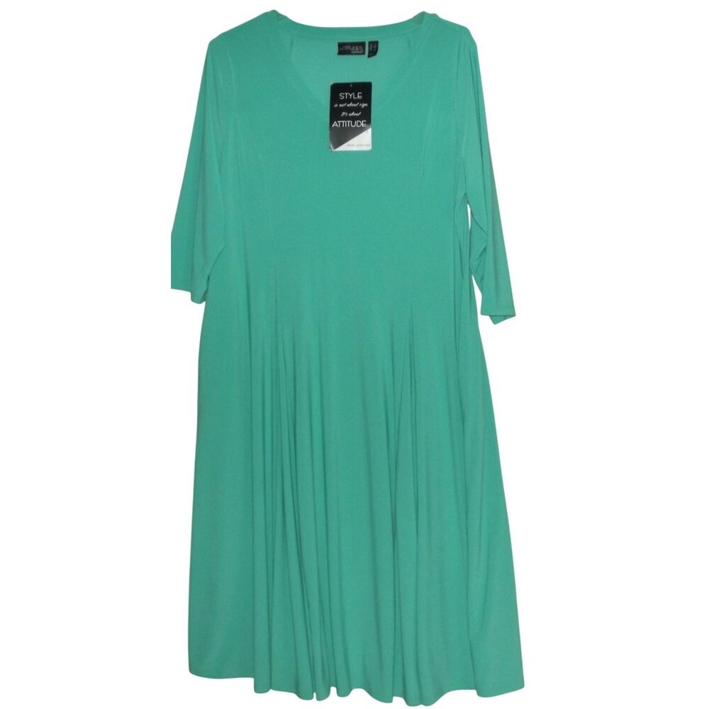 Attitudes By Renee Womens Dress Womens Plus 1X Teal Green Como Jersey Godet Midi